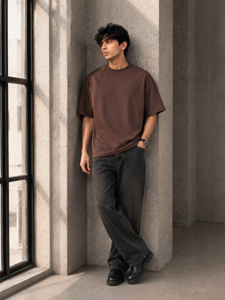 Oversized Basic Tee in Chocolate