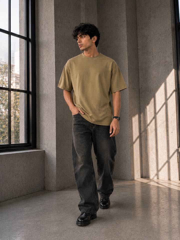 Oversized Basic Tee in Beige Olive